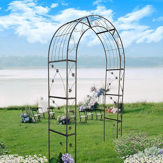 Metal Garden Arch, Garden Arch Trellis for Climbing Plants Outdoor, Garden Arbor for Weddings Party Events Decoration, 58" L X 19" W X 98.4" H, Black