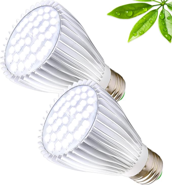 MILYN 2 Pack 30W LED Grow Light Bulb White Full Spectrum Grow Lights for Indoor Plants, E26 Plant Light Bulb for DIY Indoor Plants, Flowers, Greenhouse, Indore Garden, Hydroponic