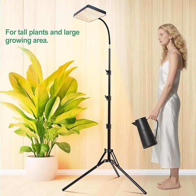 25W Grow Lights for Indoor Plants, Seed Starting, Bonsai with Stand and Timer Auto On/Off, 2500 Lumen Enough Bright Like A Small Sun for Your Jungle, Daisy Chain Function, 40"-64" Height Adjustable