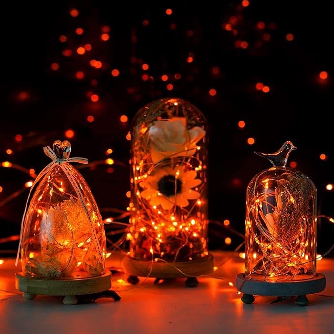 VOOKRY 8 Pack 30 Led Fairy Lights Battery Operated String Lights-10 ft Orange Waterproof Silver Wire Firefly Starry Moon Lights for Crafts Wedding Party Bedroom Halloween Christmas Table Centerpieces