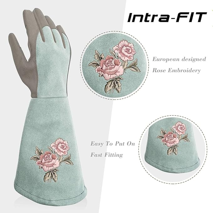 Rose Pruning Gloves Thorn Proof, Embroidery Leather Gardening Gloves with Extra Long Forearm Protection