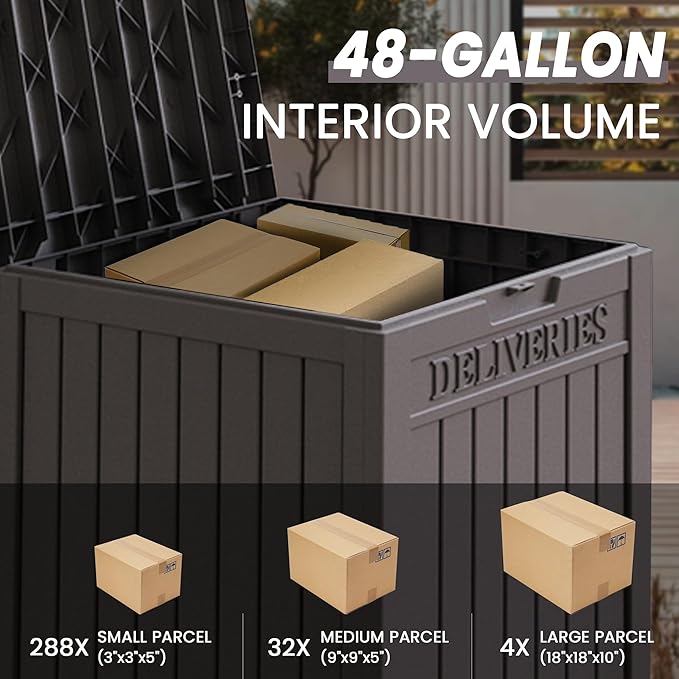55GAL Brown Outdoor Deck Box with Lock Hole - SGS - Certified UV Protection, Weatherproof for Backyard Storage, Ideal for Storing Tools and Small Items, Quick Assembly
