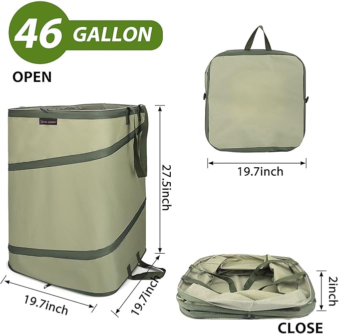 YUDI & GARDEN 46 Gallon Square Collapsible Yard Waste Containers｜Collapsible Trash Can｜Camping Trash Can, for Collecting Weeds or Party and Yard Waste, Green
