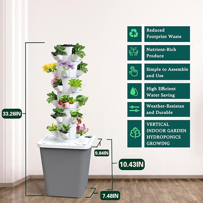 Hydroponics Growing System Kit,30-Plants Indoor Outdoor Vertical Garden System with Hydroponic Tower,Gardening Gift