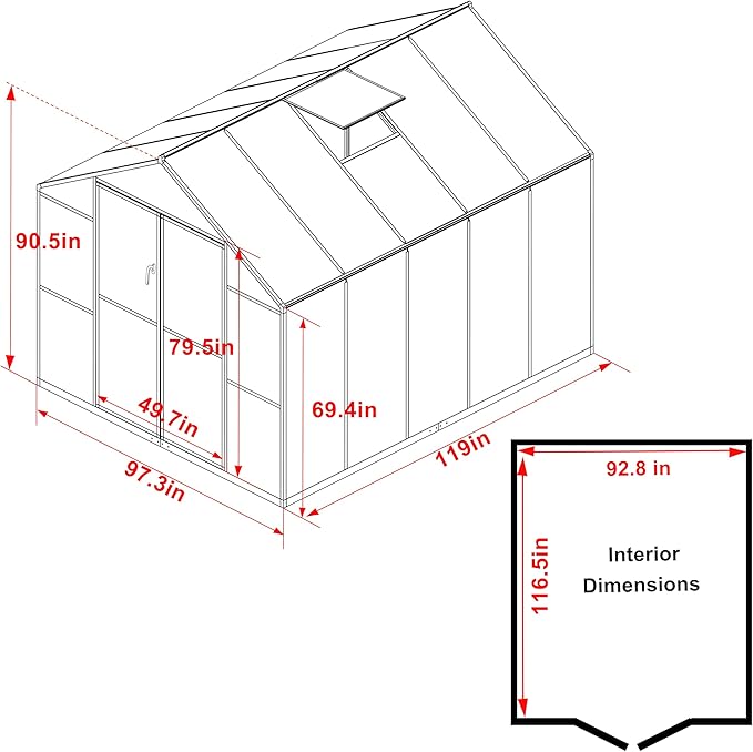 BlueWish 8x10FT Greenhouse for Outdoors, Aluminum Greenhouses with Adjustable Vents,Lockable Door, Outdoor Greenhouse with Polycarbonate Panel, Walk-in Green House for Garden, Gray