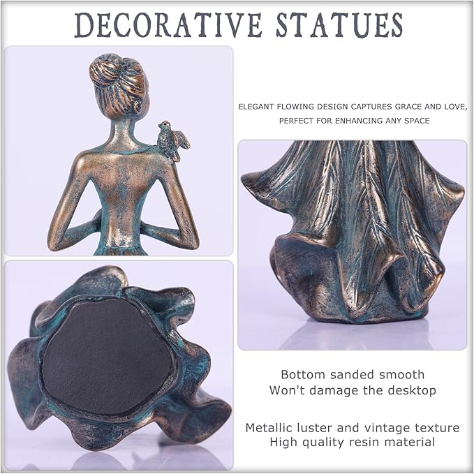 QIANLING 7'' Fairy Statue - Leaf Angel Girls with Bird Sculptures Resin Home Decor, Decorations Figurines Gift for Inside or Outside, Office, Living, Cabinets, Book Shelf or Outdoor Garden Yard