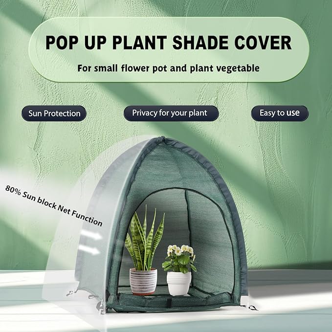 2pack Pop up Plant Sunshade Cloth,Plant Sun Shade Net for Flower UV Resistant Pest Guard Cover for Outdoor Gardens Sunblock Shade Cover with Carry Bag and 16 Stakes (Green)