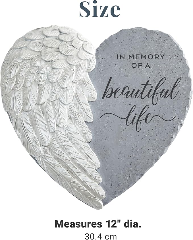Let's Make Memories Personalized Memorial Garden Stone - Sympathy - Loss of Loved One - Condolences - Indoor/Outdoor - Durable Resin - 3D Iridescent Wing - Beautiful Life