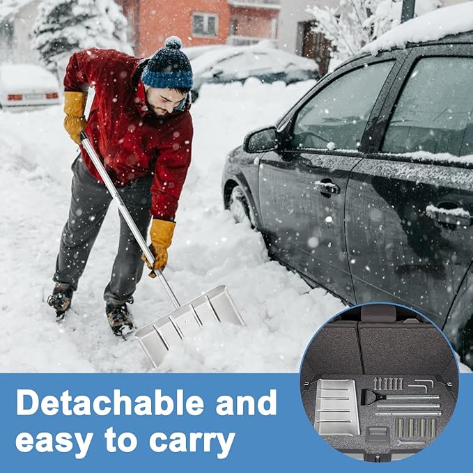 Aluminum Snow Shovel - Heavy-Duty Metal Shovel with D Handle,55.1 Inch Snow Shovel for Driveway,Mulch Shovel for Clear Snow from Streets, Garages and Factories