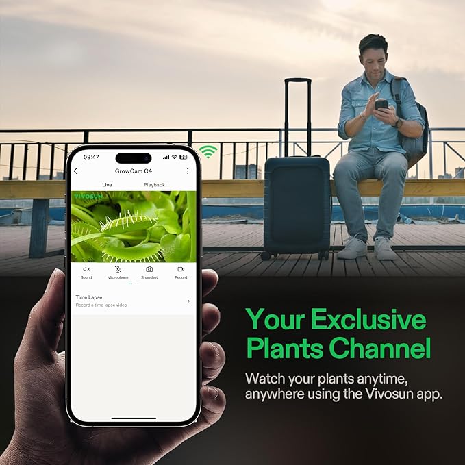 VIVOSUN GrowCam C4, 2K QHD WiFi Smart Camera for Grow Tent & VGrow Smart Grow Box, Timelapse, Night Vision, SD Card Storage, 2-Way Audio, App Control