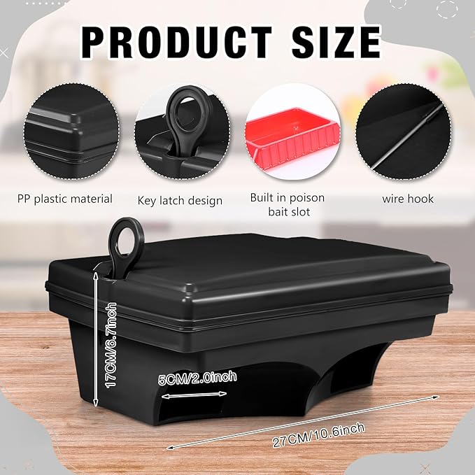 Qualirey 6 Pack Rat Bait Stations with 6 Keys Reusable Heavy Duty for Rodents Outdoor Mouse Poison Holder Large Station Traps for Mice Pests, Bait Not Included(Black)