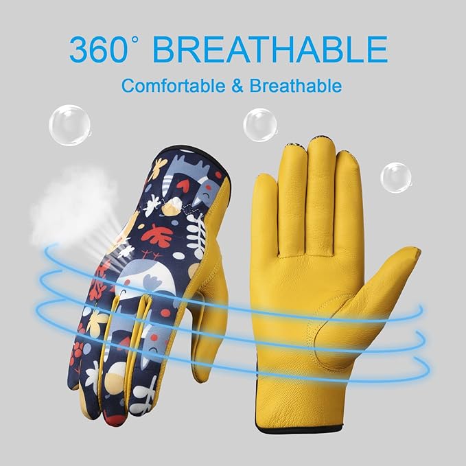 Bamllum Leather Gardening Gloves for Women - Working Gloves for Weeding, Digging, Planting, Raking and Pruning