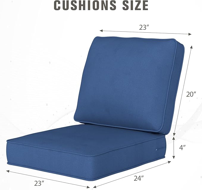 Outdoor Chair Cushions 23" x 24" x 4", Patio Deep Seat Replacement Cushions Set with Zippered Removable Cover, Weather-Resistant Olefin Fabric for Garden Chair Sofa Couch, Set of 6, Blue