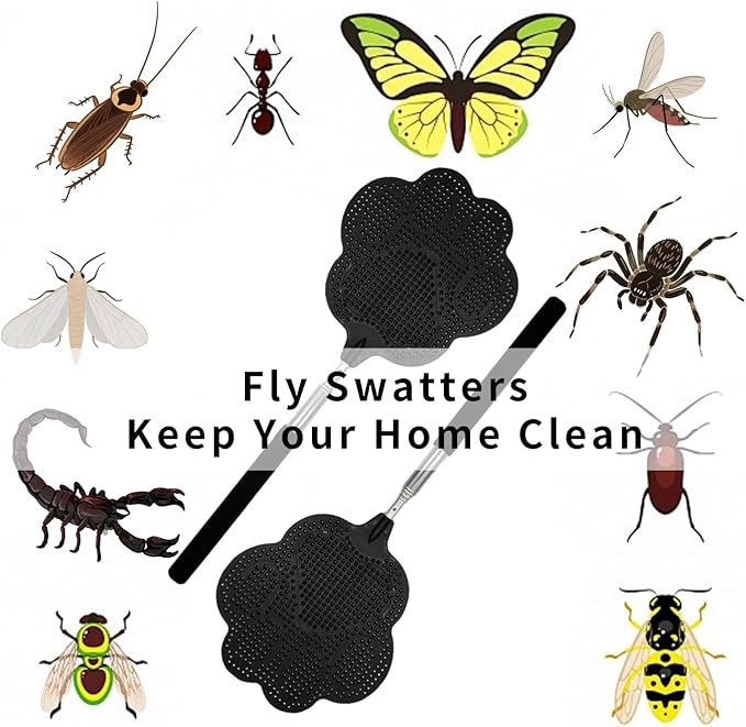 Fly Swatter, Elescopic Fly Swatters, FlySwatter for Indoors, FlySwatter with Stainless Steel Handle 3PCS