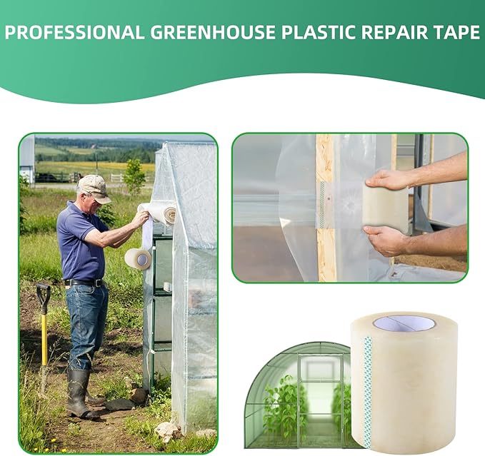 Greenhouse Repair Tape, 6.3 mil Thickness Greenhouse Plastic Tape, Clear UV Resistant Greenhouse Sheeting Coverings Film Tape(3inX213ft)