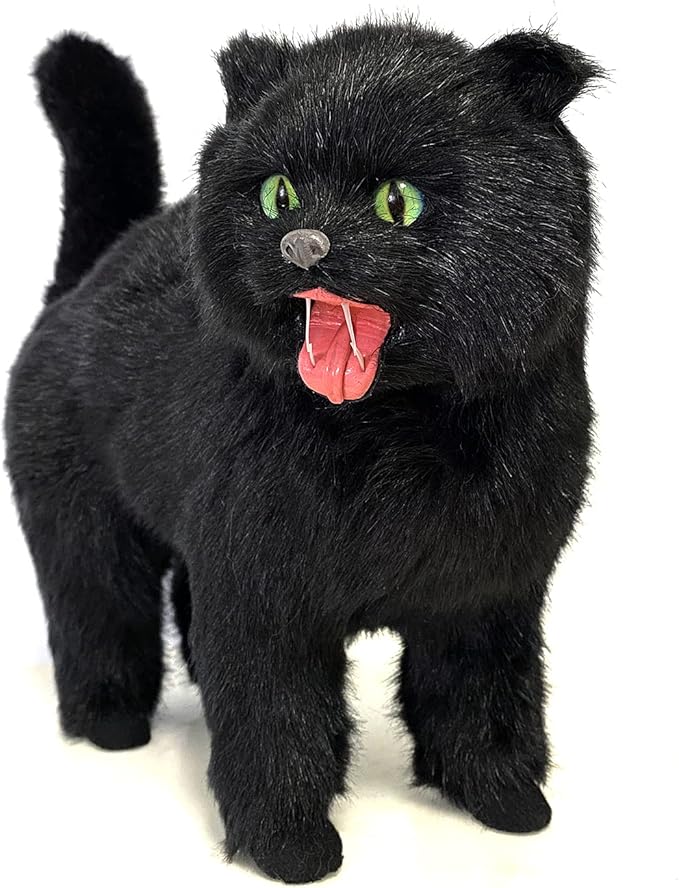 Spooky Black Cat Statue - Realistic Halloween Cat Decor, Witch’s Familiar Prop for Haunted House, Gothic Party, Scary Prank