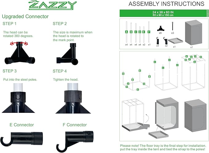 zazzy Grow Tent, 24"x36"x60" Hydroponic Grow Room Reflective Mylar Grow Tent with Window & Floor Tray for Indoor Plant Growing