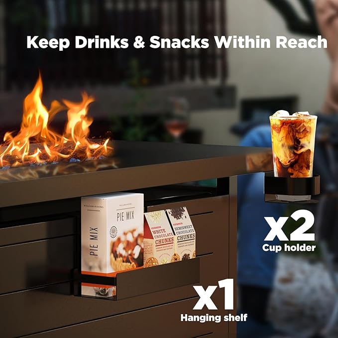 Ciays 43″ Propane Fire Pit Table with Glass Beads & Lid, CSA-Certified Gas Fire Pit with Cup Holders, Hanging Shelf & Nylon Cover, Outdoor Fire Pit for Patio/Deck, 60,000 BTU Heat Output, CIFPT9B