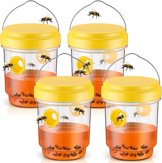 Qualirey 4 Pcs Wasp Traps for Outdoors Wasp Killer Hanging Bee Traps Reusable Fly Bee Killer for Indoor Outdoor Patio Garden Home (Yellow)