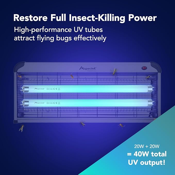 ASPECTEK Bug Zapper Replacement UV Lamp Bulbs – Light Tubes for 40W Electronic Insect Killers – Fits ASIN B07KSRFJ9Y, 2-Pack