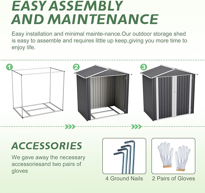6 x 4 FT Outdoor Storage Shed with Floor Base & Lockable Hinge Door,Metal Garden Shed W/Sloped Roof,for Backyard Patio Lawn,Gray