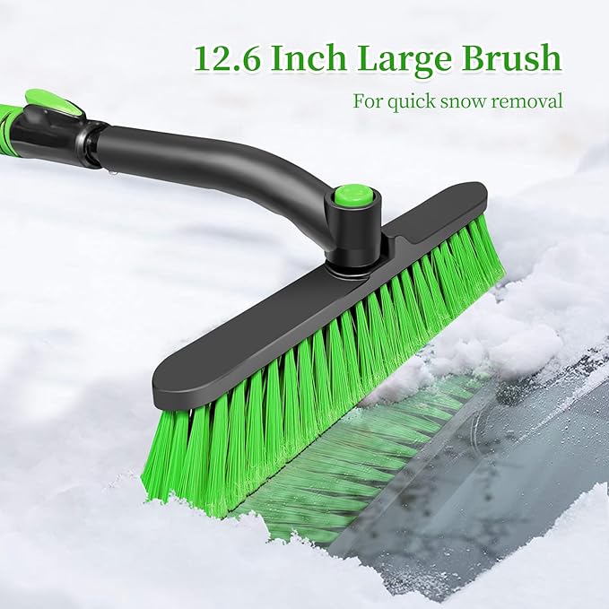 HEEYA 51 Inch Snow Brush for Trucks, Extendable Long Handle Ice Scraper with Brush with Foam Grip, SUV Heavy Duty Snow Brush with Ice Scraper for Car Auto Jeep RV Vehicle Windshield Window - Green