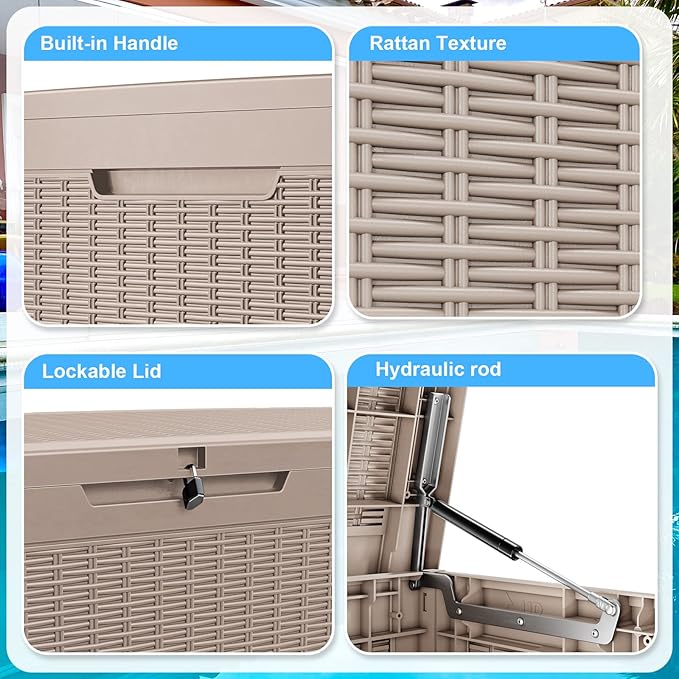 ROJIK Outdoor Storage Housing Deck Box - Waterproof Patio Furniture, Garden Tools, Cushions, Pool Accessories Storage Bench with Lockable Lid and Side Handles (Grey 100 Gal)