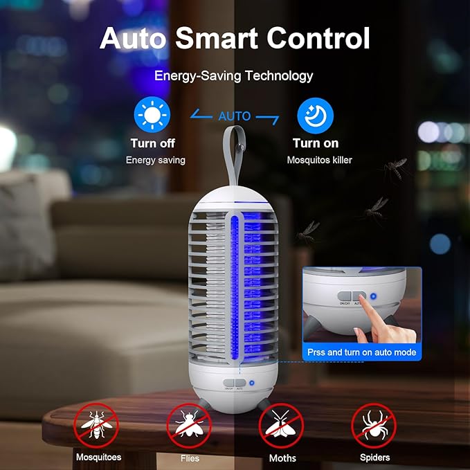 Bug Zapper Outdoor Rechargeable 2 in 1 Wireless Mosquito Killer Lamp 2500mAh Electric Trap Ideal Bug Zapper Indoor for Patio, Home, Backyard, Yard, Garden, Campsite (White)