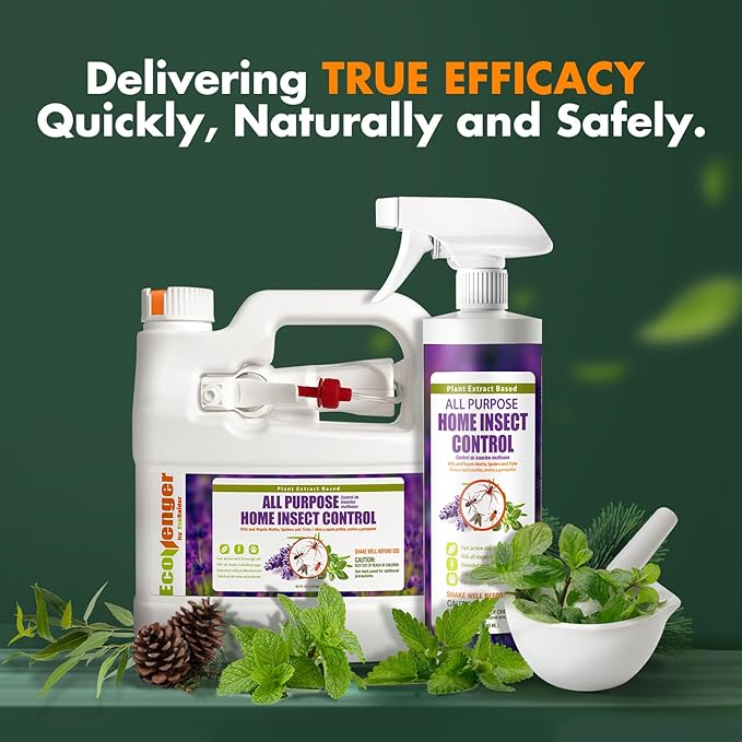 EcoVenger by EcoRaider All Purpose Insect Control 16 oz, Fleas, Fruit Flies, Gnats, Moths, Roaches, Spiders, Fast Kill, Lasting Prevention, Kill Eggs, Plant Extract Based & Non-Toxic, Child & Pet Safe