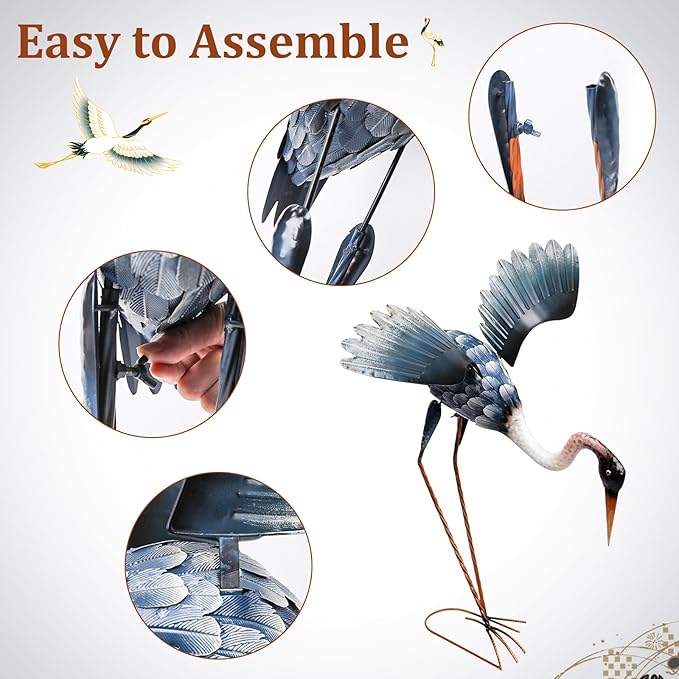 MUMTOP Crane Garden Statues for Outside, Blue Heron Garden Sculpture Statue, 25 Inch Large Bird Yard Art for Backyard Pond Patio Porch Decoration