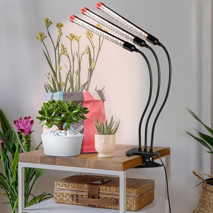Gamechanger! 27W Power Home Plug, NOT 10W Adapter, FECiDA 3Head Clip Grow Lights for Seed Starting with Timer, Enough Bright Like Sun Full Spectrum Grow Lights for Indoor Plants, Bonsai, Seedlings