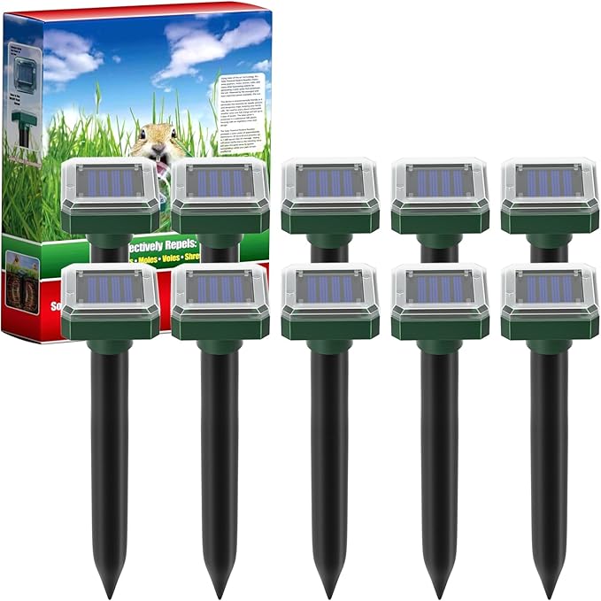 Mole Repellent 10-Pack Solar Powered, Ultrasonic Mole Repellent Outdoor, Patio, Garden, Yard, Animal Repeller Deterrent Vole Snake Gopher Chipmunk Rodent Mice, 7500sq ft Coverage