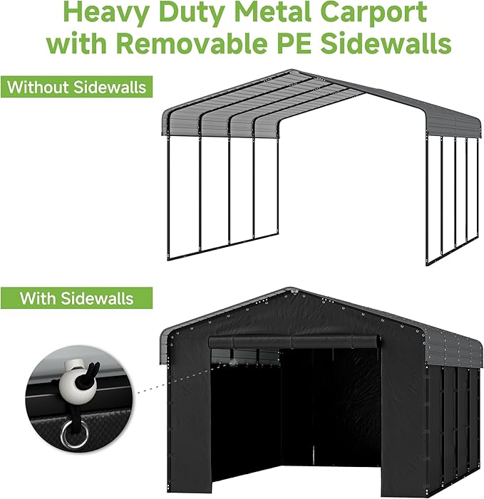 Real Relax 12'x20' Heavy Duty Metal Carport, Outdoor Garage Car Shelter Shade with Galvanized Roof & Removable Sidewalls, Heavier Metal Frame for Car and Boats, Truck Grey