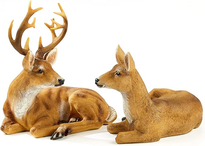 JHVYF Adorable Deer Statue Decor for Garden Yard Buck & Doe Lying Outdoor Sculptures for Home Decor 312-313…