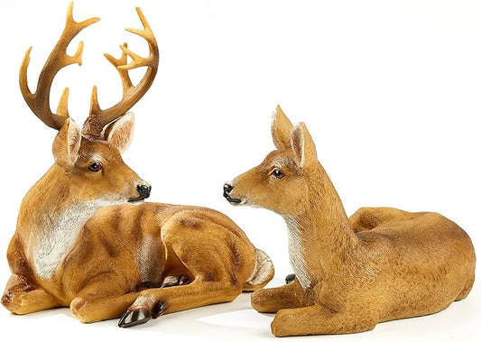 JHVYF Adorable Deer Statue Decor for Garden Yard Buck & Doe Lying Outdoor Sculptures for Home Decor 312-313…