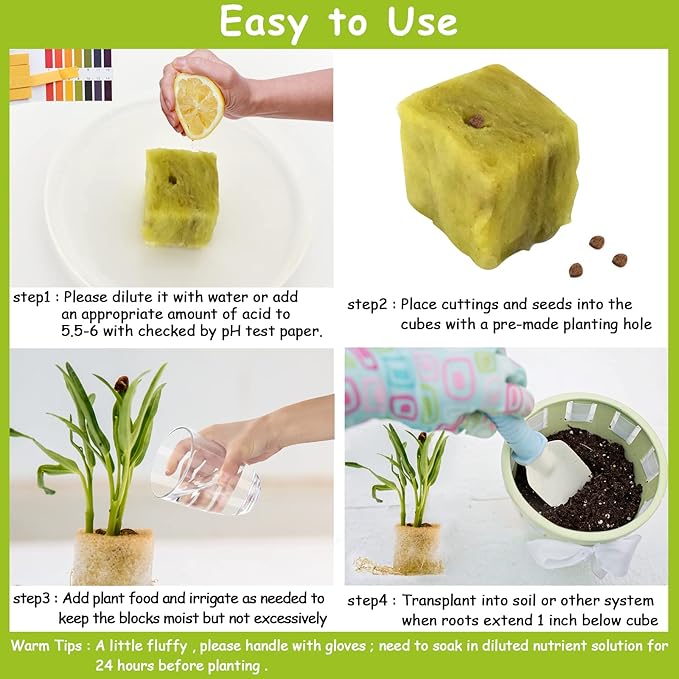 Legigo 1.2 Inch Rockwool Cubes Seed Starter Plugs for Hydroponics, RockWool Planting Grow Cubes for Hydroponic Tower Garden Soilless Cultivation Plants Germination Cutting Clone (2 Sheet, 72 Plugs)