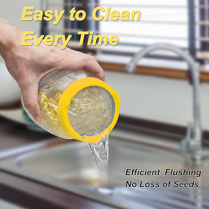 Lulonpon Sprouting Kit, 4 Sprouting Jar Kits, Wide Mouth Quart Mason Jars with Stainless Steel Screen Sprout Lids,1000ml Sprouts Growing Kit, Seed Sprouter Set for Growing Broccoli, Bean, Alfalfa ﻿