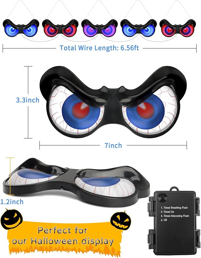 Halloween Decorations, 5 Pack Glowing & Flashing LED Eye Lights for Indoor/Outdoor Use, Bush, Yard, Window, Party