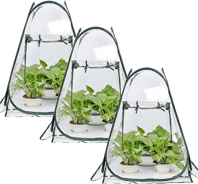 Porayhut Pop Up Greenhouse Cover,Pack of 3 Pcs,Flower House Mini Gardening Plant Flower Sunshine Room Room,Backyard PVC Greenhouse Cover for Cold Frost Protector Gardening Plants