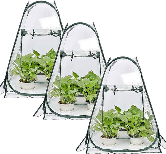 Porayhut Pop Up Greenhouse Cover,Pack of 3 Pcs,Flower House Mini Gardening Plant Flower Sunshine Room Room,Backyard PVC Greenhouse Cover for Cold Frost Protector Gardening Plants