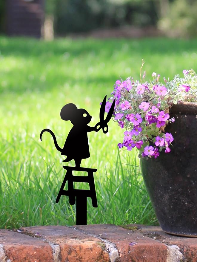 Metal Animal Garden Decor,Funny Mouse Statues for Flower Planter,Indoor and Outdoor Decoration-2 Pack