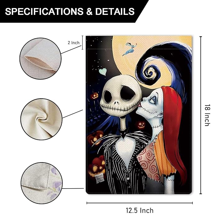 Halloween Ghost Garden Flag The Nightmare Garden Flag Sally Kisses Jack Vertical Double Sided Rustic Farmland Burlap Yard Lawn Outdoor Decor 12.5x18"