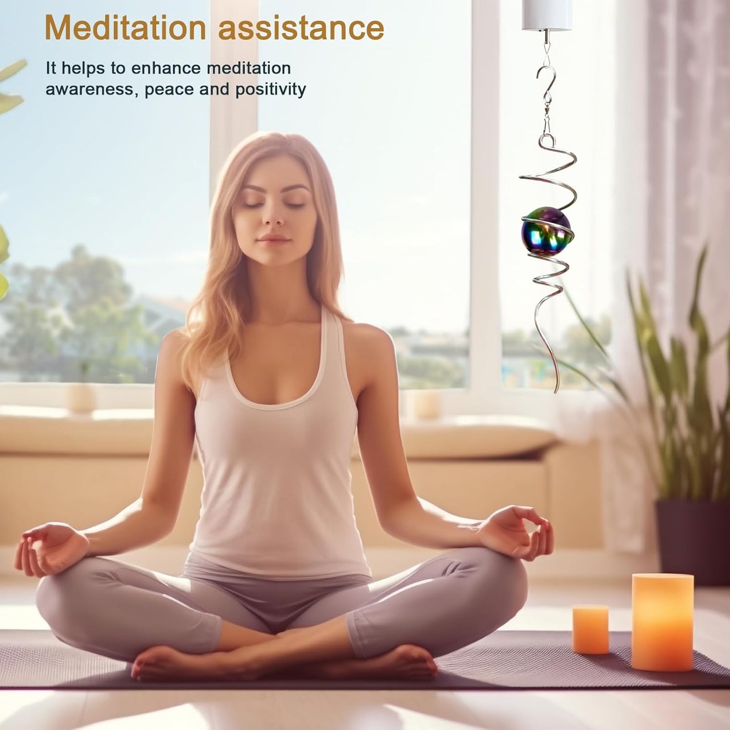 Gazing Ball Spiral Tail, Wind Spinner Stabilizer with Multi Color Sphere & Swivel Hook, Sun Catcher 11" Tail and 2" Stainless Steel Orb, Indoor Outdoor Garden Decor, Creative Gifts 13 inch