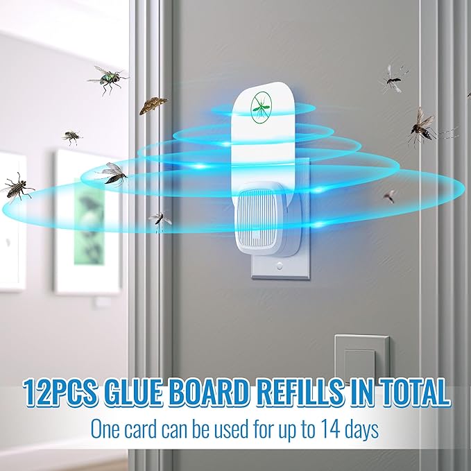 Qualirey 12 Pack Flying Insect Trap Refill Compatible with VEYOFLY Fly Trap VF01, Glue Board Bug Catcher, Replacement Sticky Glue Cards for Insect Bug Mosquito Gnat Fruit Fly Traps Indoors (Classic)