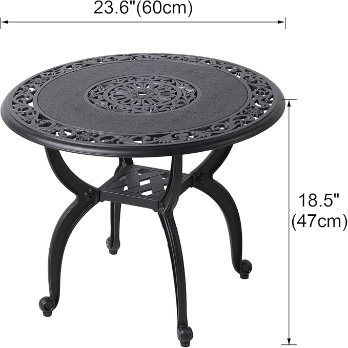 Cast Aluminum Side Table for Outdoor Patio, Garden, Balcony - All Weather Coffee Table (Black, Round 24"), WIL001