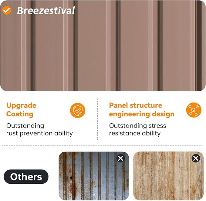 8x15 FT Metal Outdoor Storage Shed, Dual Doors with Lockable Bolts, Large Garden Shed for Yard Tools, Bike, Generator, Waterproof Galvanized Steel Panel with Vent & Sloping Roof(Brown)