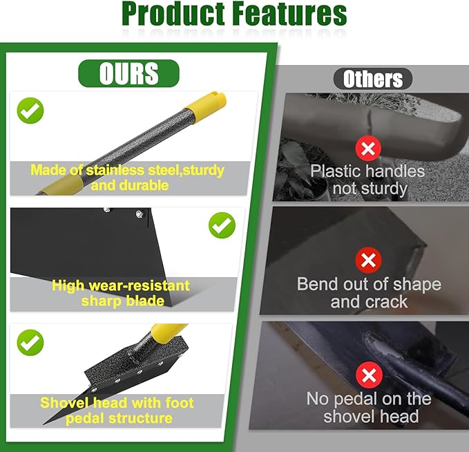 Heavy-Duty Garden Shovel 48inch All-Season Outdoor Tool with 4.3" Wide Blade, Rust-Proof Steel & Ergonomic Handle for Seniors (Weed Removal, Snow Scraper, Moss Cleaner)