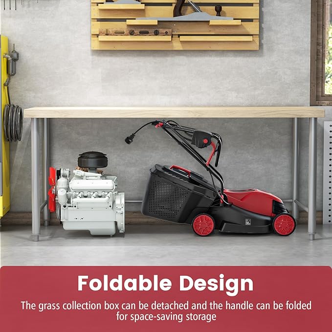 S AFSTAR Electric Corded Lawn Mower, 12-AMP 14-Inch Walk-Behind Lawnmower with Collection Box, 3 Adjustable Height Position, Self Locking Function, Push Lawn Mower for Backyard Patio