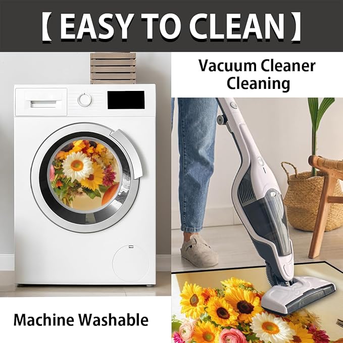 cfpolar Fall Non-Slip Soft Half Round Door Mat, Pumpkin Sunflower Semicircle Mat for Indoor Entrance Garage Bath Living Room Patio 24 x 36 in