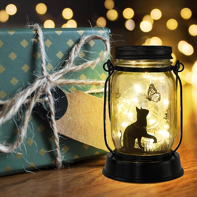 Cat Solar Lanterns Cat Gifts for Women Men Cat Lovers Gifts Hanging Cat Lanterns with Stake for Yard Lawn Garden Decor Black Cat Lantern Torches